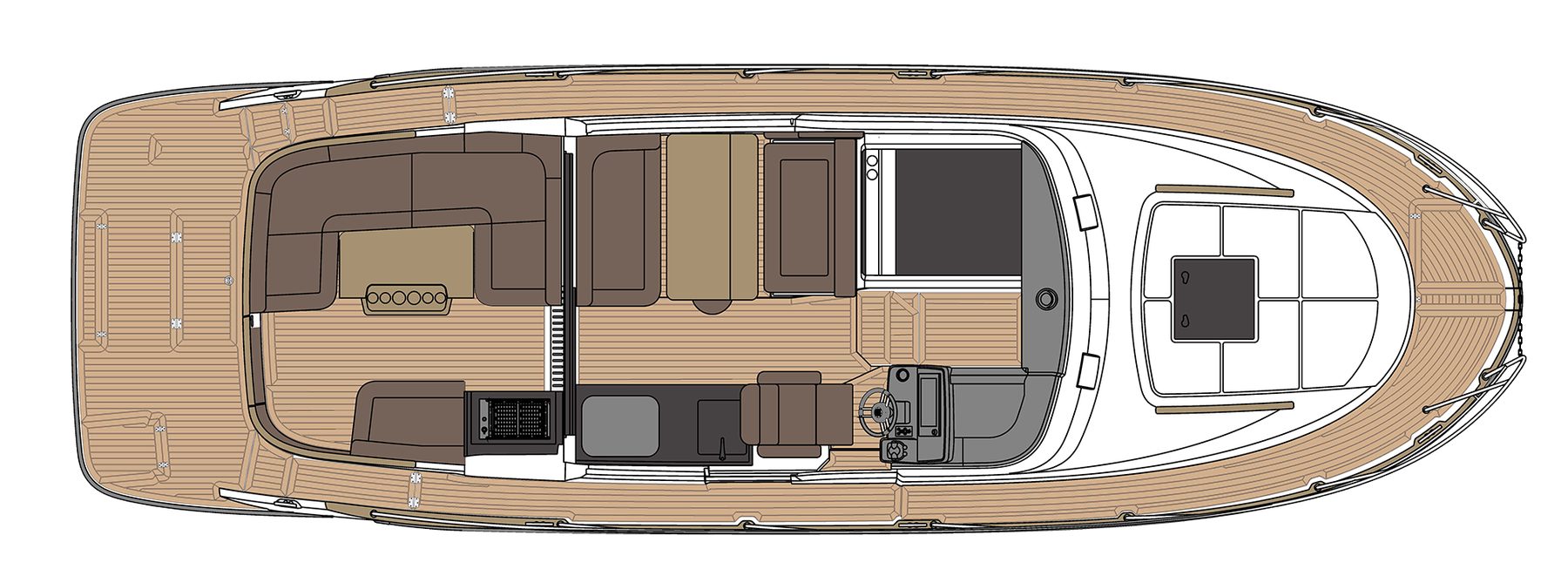 Marex 330 Scandinavia Cockpit layout, long platform