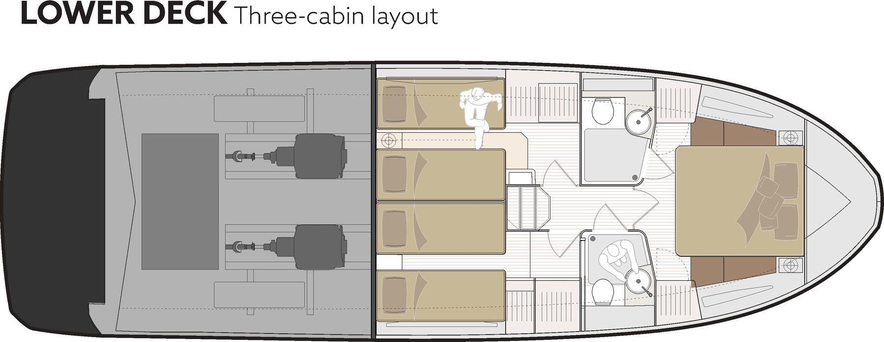 Marex 440 Gourmet Cruiser Lower deck, three-cabin layout