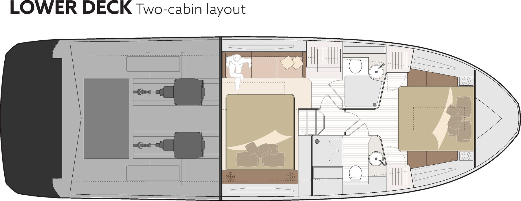Marex 440 Gourmet Cruiser Lower deck, two-cabin layout
